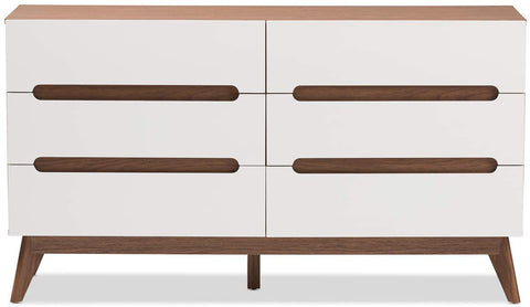 Oakestry Calypso Mid-Century Modern White and Walnut Wood 6-Drawer Storage Dresser Mid-Century/White/Walnut Brown/Particle Board/MDF with PU Paper/