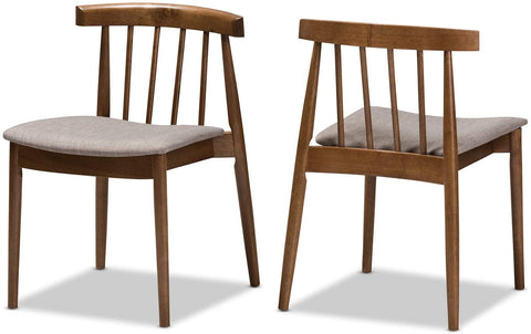 Oakestry Wyatt Mid-Century Modern Walnut Wood Dining Chair Set Qty 2/Mid-Century/Beige/Medium Wood/Fabric Polyester 100%&#34;/Solid Rubber Wood/Foam