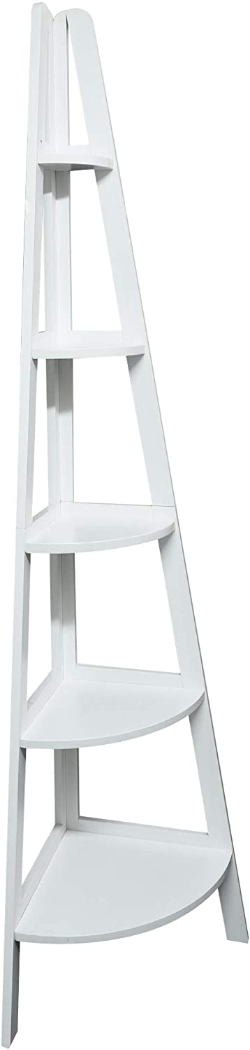 Oakestry 5-Shelf Corner Ladder White Bookcase