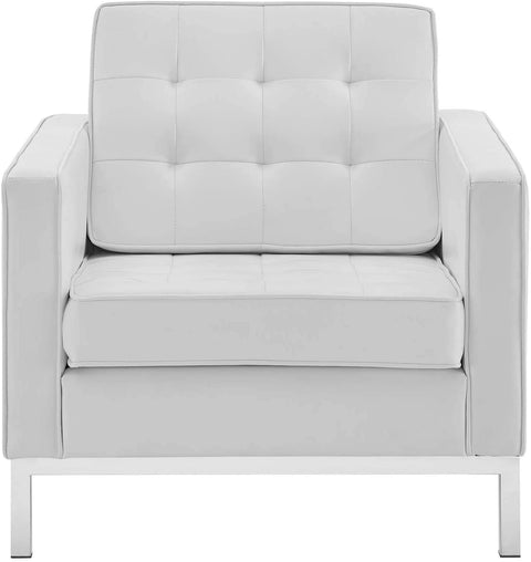 Oakestry EEI-3391- Loft Tufted Button Faux Leather Upholstered Accent Armchair in Silver White