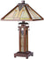 Oakestry Zella Tiffany-Style Mission 3 Light Double Lit Wooden Table Lamp 15&#34; Shade