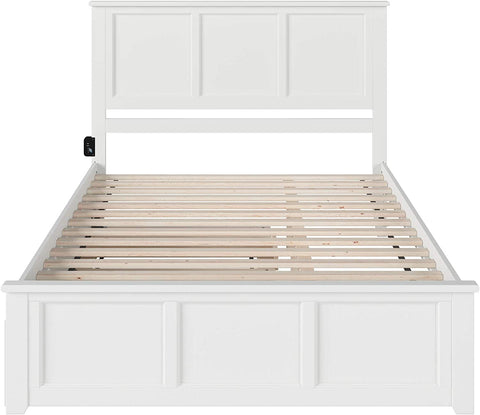 AFI Madison Platform Bed with Matching Footboard and Turbo Charger with Twin Extra Long Trundle, Queen, White