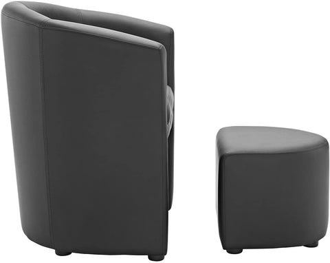 Oakestry Divulge Faux Leather Armchair and Ottoman Set in Black