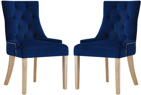 Oakestry Pose Tufted Performance Velvet Upholstered Two Dining Chairs with Nailhead Trim in Navy