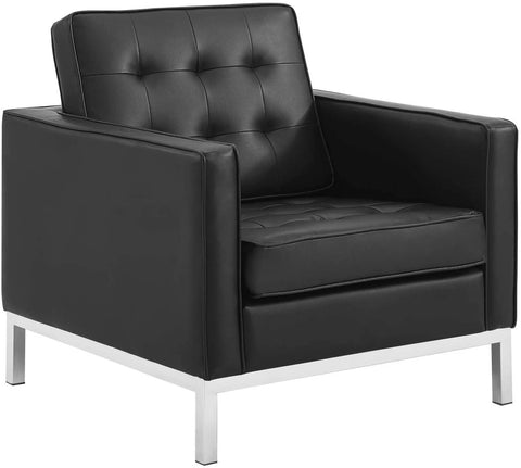 Oakestry Loft Tufted Button Faux Leather Upholstered Accent Armchair in Silver Black