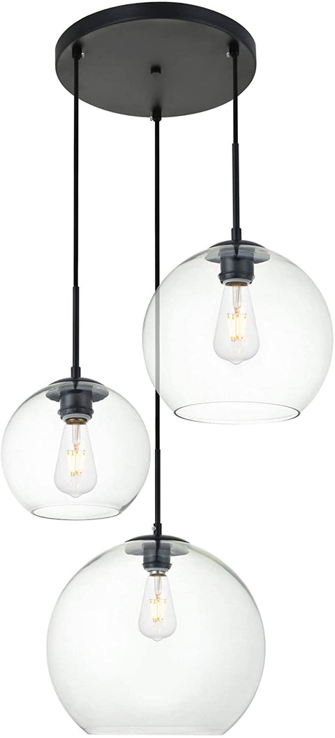 Oakestry Baxter 3-Light Metal Pendant in Black and Clear Finish