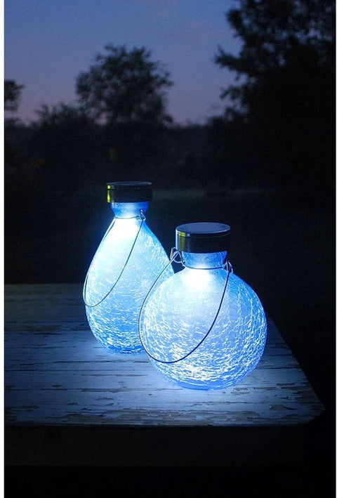 Oakestry SL-SV01BLL 0000 Solar Powered Round Glass Hanging Lantern-Decorative Outdoor Light, Blue Lapis