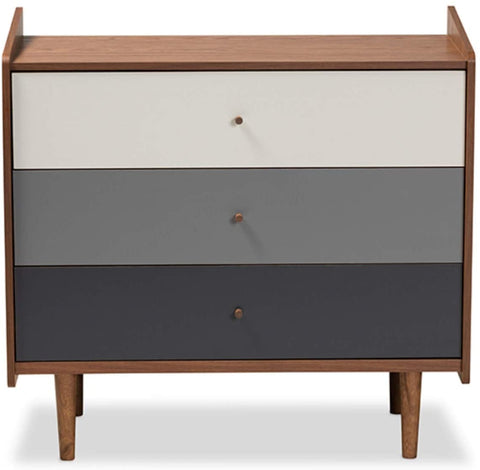 Oakestry Halden Mid-Century Modern Multicolor Walnut Brown and Grey Gradient Finished Wood 3-Drawer Chest