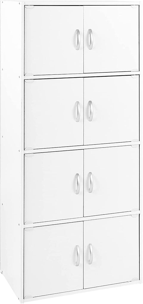 Hodedah 4-Shelf 8-Door Bookcase Cabinet in White