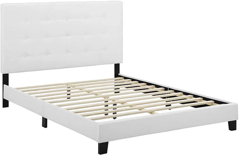 Oakestry Melanie Tufted Fabric Upholstered King Platform Bed in White