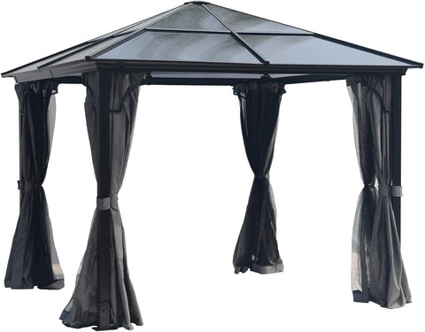 Oakestry Finefind 10x10 Hardtop Gazebo Aluminum Frame and Polycarbonate Hardtop Outdoor Gazebo with Curtains for Garden, Patio, Lawns, Backyards