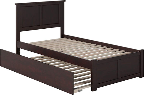 AFI Madison Platform Bed with Footboard and Turbo Charger with Twin Extra Long Trundle, XL, Espresso