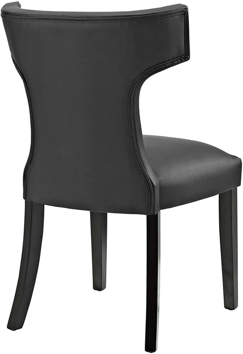 Oakestry Curve Mid-Century Vegan Leather Upholstered Two Dining Chair Set with Nailhead Trim in Black