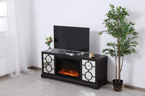 Elegant Decor 60 in. Mirrored TV Stand with Wood Fireplace Insert in Dark Walnut