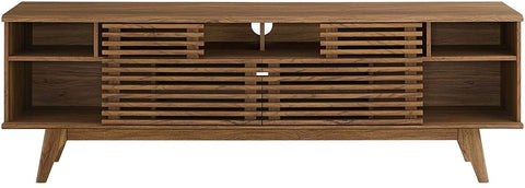 Oakestry Render 71&#34; Mid-Century Modern Low Profile Media Console TV Stand, 71 Inch, Walnut