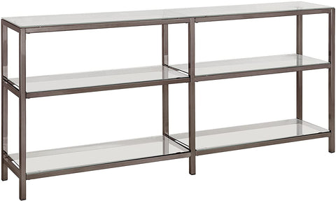 Oakestry Book Case Oakestry Contemporary Black Nickel Finished Two Tier Metal Bookcase/Console with Glass Shelves