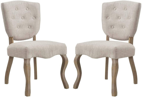 Oakestry Array French Vintage Tufted Upholstered Fabric Two Dining Chairs in Beige