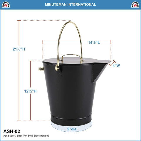 Oakestry Fireplace Ash Can Bucket Pail, Black with Polished Brass