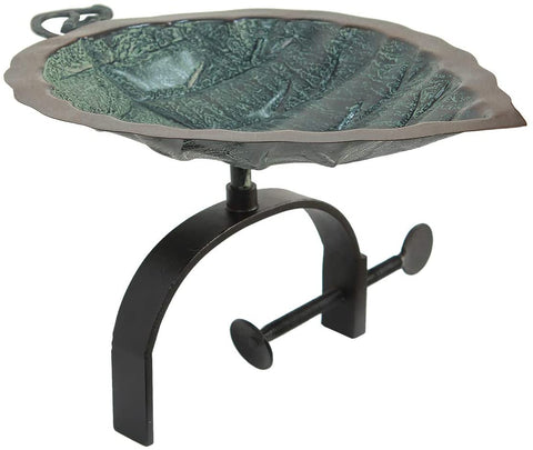 Oakestry BB-04-OR Aspen Leaf Bracket Railing Mount Birdbath, Copper, Verdi, Black