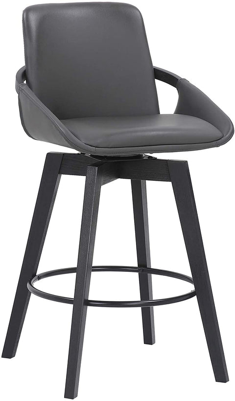 Oakestry Baylor Swivel Wood Bar or Counter Height Stool in Faux Leather, Gray/Black, 26&#34; Counter Height