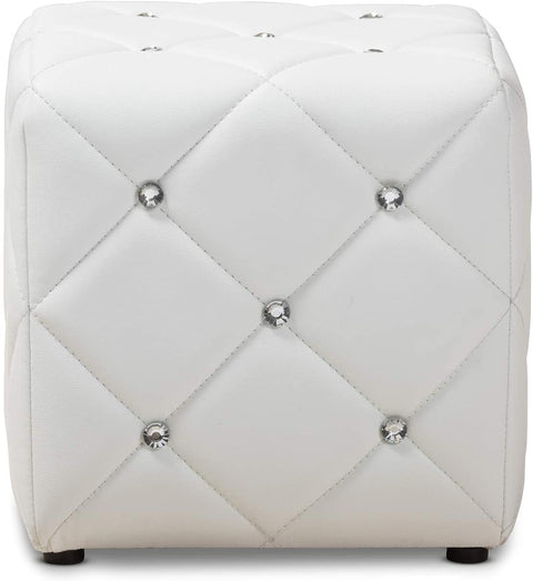Oakestry Stacey Modern and Contemporary White Faux Leather Upholstered Ottoman/Contemporary/White/Faux Leather/Eucalyptus Wood/HDF/Foam