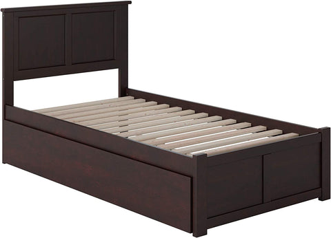 AFI Madison Platform Bed with Flat Panel Footboard and Turbo Charger with Twin Size Urban Trundle, Espresso