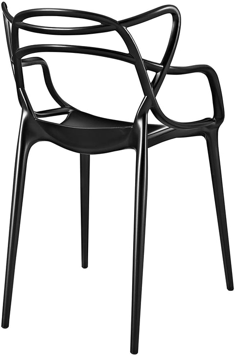 Oakestry Entangled Modern Molded Plastic Kitchen and Dining Room Arm Chair in Black - Fully Assembled