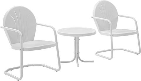 Oakestry KO10004WH Griffith 3-Piece Retro Metal Outdoor Seating Set with Table and 2 Chairs, White