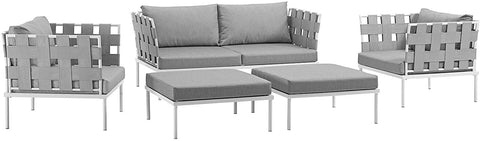 Oakestry Harmony Aluminum Outdoor Patio Furniture 5-Piece Sectional Sofa Set in White Gray