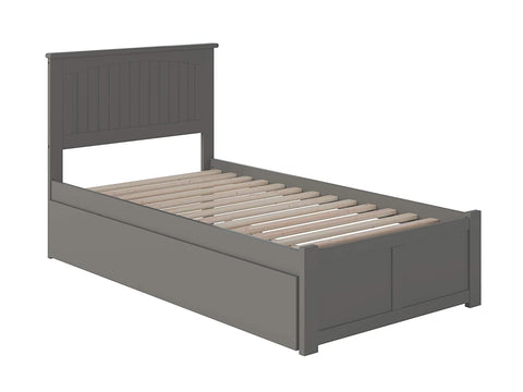 Oakestry Nantucket Platform Bed with Footboard and Turbo Charger with Twin Extra Long Trundle, Grey