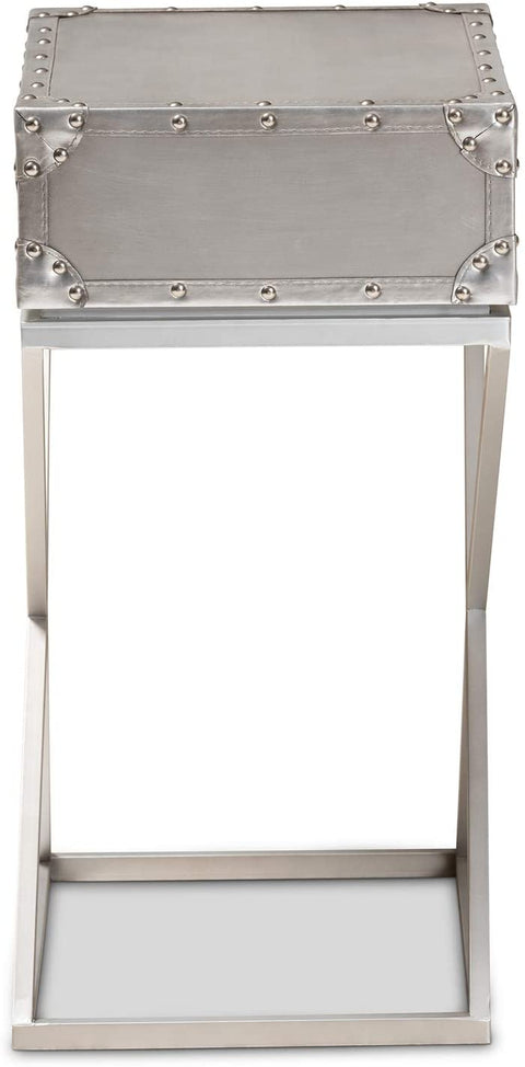 Oakestry William Modern French Industrial Silver Metal 1-Drawer Nightstand