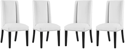 Oakestry Baron Modern Tall Back Wood Faux Leather Upholstered Four Dining Chairs in White