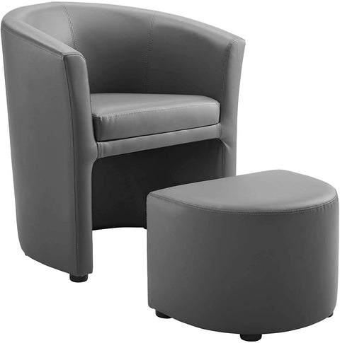 Oakestry Divulge Faux Leather Armchair and Ottoman Set in Gray