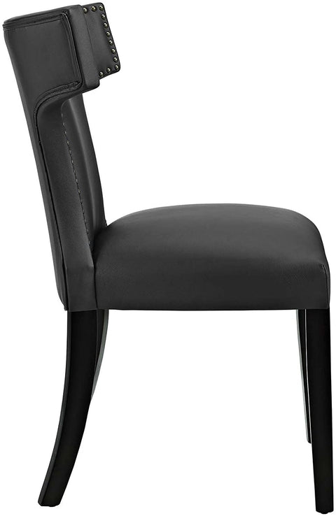 Oakestry Curve Mid-Century Vegan Leather Upholstered Two Dining Chair Set with Nailhead Trim in Black