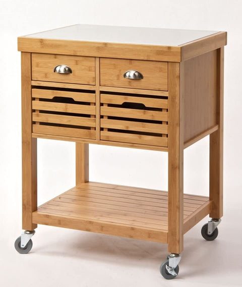 Oakestry Kenta Bamboo Kitchen Cart with Stainless Steel Top