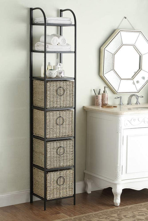 Oakestry Windsor Bookcase with Baskets, Slate and Weave