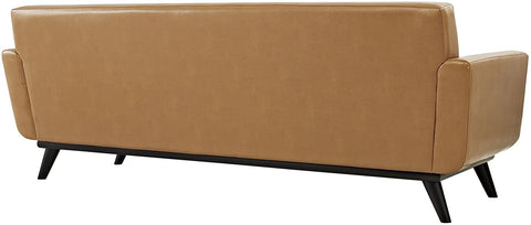 Oakestry Engage Mid-Century Modern Leather Upholstered Sofa in Tan