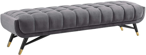 Oakestry Adept Mid-Century Modern Velvet Upholstered Tufted Accent Bench in Gray