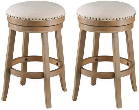 Oakestry Toffee Brown w/Oatmeal Fabric Swivel Counter Stools - Set of 2