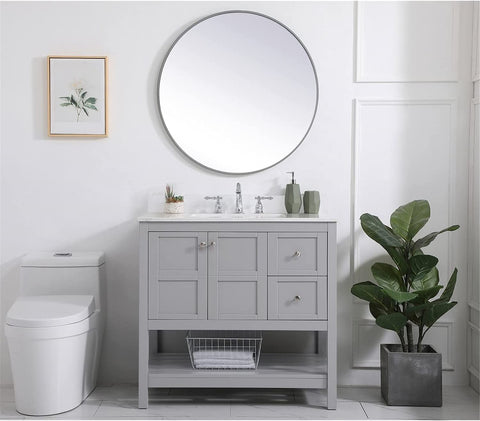 36 inch Single Bathroom Vanity in Gray with Backsplash