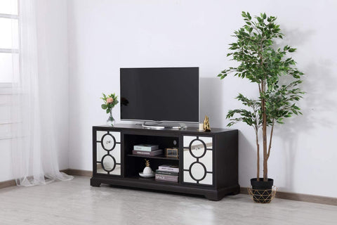 Elegant Decor 60 in. Mirrored TV Cabinet Stand in Dark Walnut