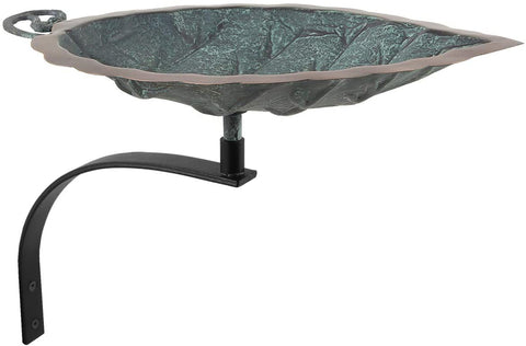 Oakestry BB-04-WM Aspen Leaf Wall Mount Bracket Birdbath, Antique Brass Plated, Black