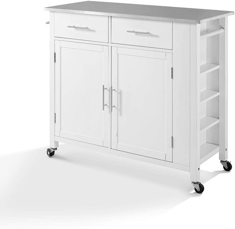 Oakestry Savannah Stainless Steel Top Full-Size Kitchen Island/Cart White/Stainless Steel