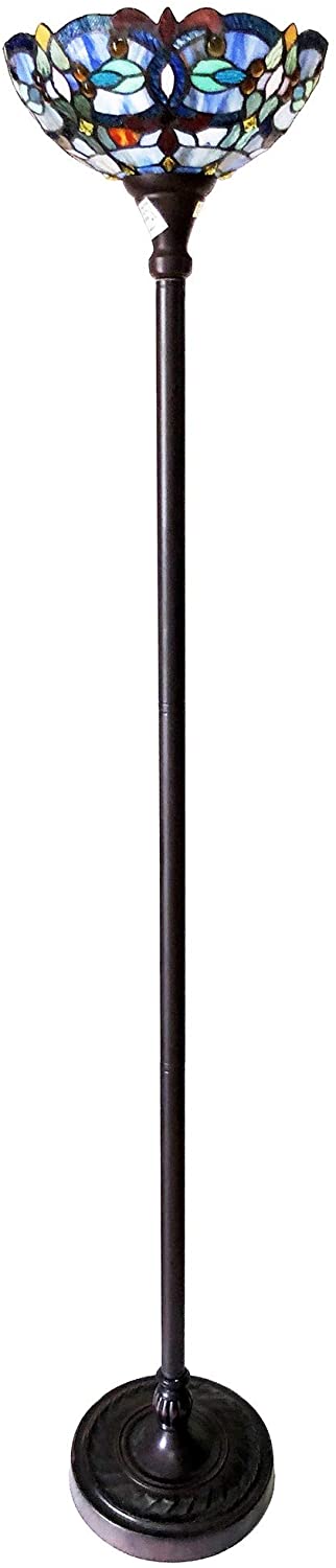 Oakestry CH1T153BV14-TF1 Vivian Tiffany-Style Victorian Stained Glass Torchiere Floor Lamp 69" Height, Antique Bronze