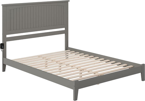 Nantucket Queen Platform Bed with Open Footboard and Turbo Charger in Grey