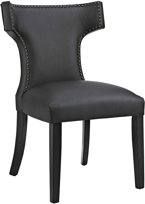 Oakestry Curve Mid-Century Vegan Leather Upholstered Two Dining Chair Set with Nailhead Trim in Black