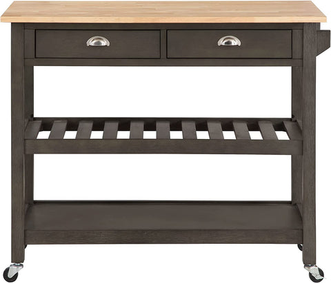 Convenience Concepts American Heritage 3-Tier Butcher Block Kitchen Cart with Drawers, Wirebrush Dark Gray/Butcher Block