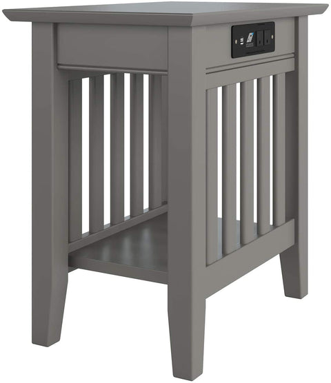 Oakestry Mission Chair Side Table with Charging Station, (22&#34; x 14&#34;), Grey
