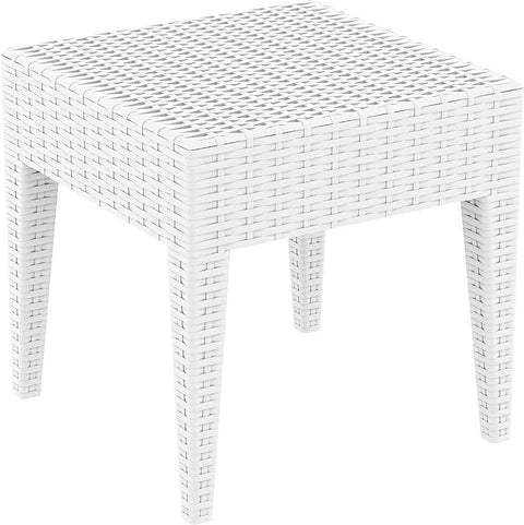 Oakestry Miami Square Resin Patio Side Table in White, Commercial Grade