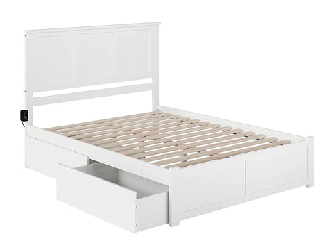 AFI Madison Platform Flat Panel Footboard and Turbo Charger with Urban Bed Drawers, King, White
